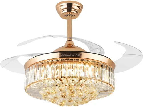 Vista 2 de Lámpara de techo de cristal de 42 pulgadas con control remoto, ventilador de techo retráctil con luces, lámpara LED moderna con kits de accesorios