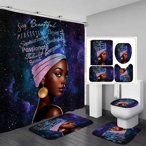 Vista 24 de Jayden Madge - Juego de 4 cortinas de ducha para mujer afroamericana, citas inspiradoras, atardecer, safari, animales, tribal, niña afro, orgullosa
