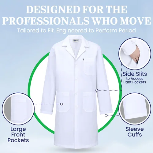 Vista 6 de DR Uniforms - Abrigo de laboratorio de algodón, unisex, color blanco, para estudiantes y médicos
