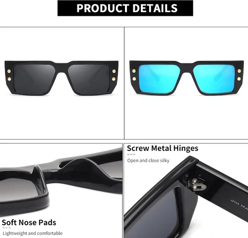 Vista 5 de JIM HALO Gafas de sol rectangulares para mujeres y hombres, lentes de conducción polarizados retro de los años 90, estilo vintage, marco cuadrado