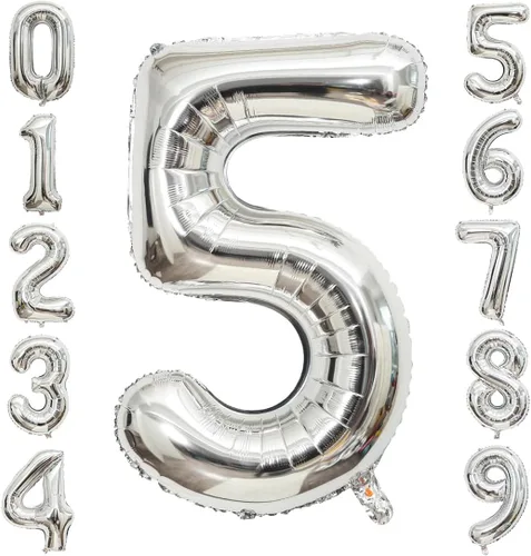 Vista 10 de Globos de 0 números plateados 0 globos de número 40 pulgadas número 0 globos de aluminio Mylar