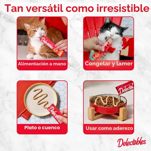 Vista 6 de Delectables Squeeze Up - Paquete variado de golosinas para gatos para lamer sin mariscos, 20 unidades (paquete de 1)