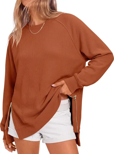 Vista 24 de ANRABESS - Sudadera de gran tamaño para mujer, cuello redondo, manga larga, tipo túnica, con cremallera lateral, sudadera con capucha, suéter