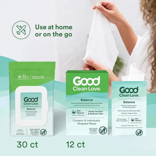 Vista 4 de Good Clean Love Rebalance Toallitas hidratantes y limpiadoras personales, reduce naturalmente el olor y apoya la salud vaginal, producto de higiene