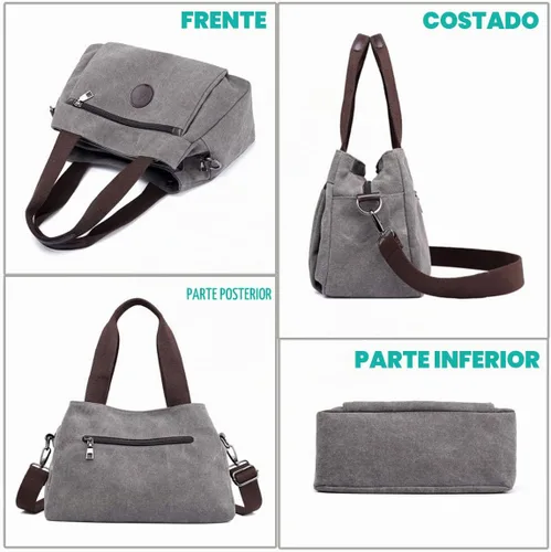 Vista 6 de Bolsos tipo morral de lona para mujer, bolsos cruzados de hombro, cartera con múltiples compartimentos, tamaño mediano Beige - Medium