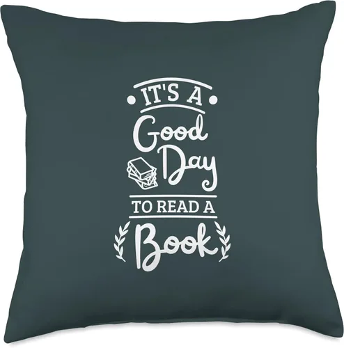 Vista 5 de jovy fits Almohada con texto en inglés "It's A Good Day Reading" para los amantes de los libros, 16 x 16 pulgadas, multicolor