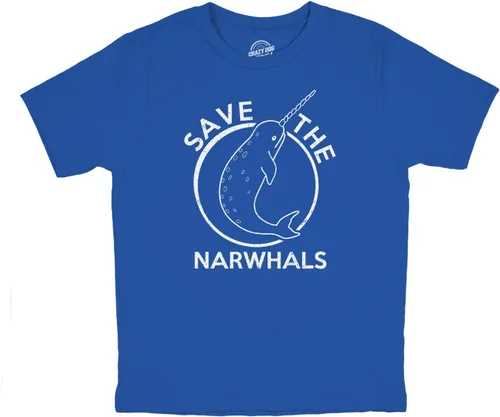 Vista 2 de Camiseta juvenil con texto en inglés Save The Narwhals para niños, Azul