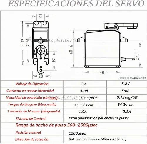 Vista 5 de Servo digital RC de 25 kg de alto par, alta velocidad, engranaje metálico completo, resistente al agua, ángulo de control de 180 grados