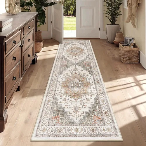 Vista 12 de Alfombra de pasillo vintage de 2 x 6 pies de pelo bajo Marrón beige
