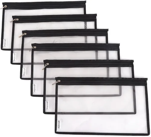 Vista 7 de Bolsas organizadoras Augbunny de PVC transparente, resistentes al agua, multiuso, con cierre, paquete de 6, Negro S