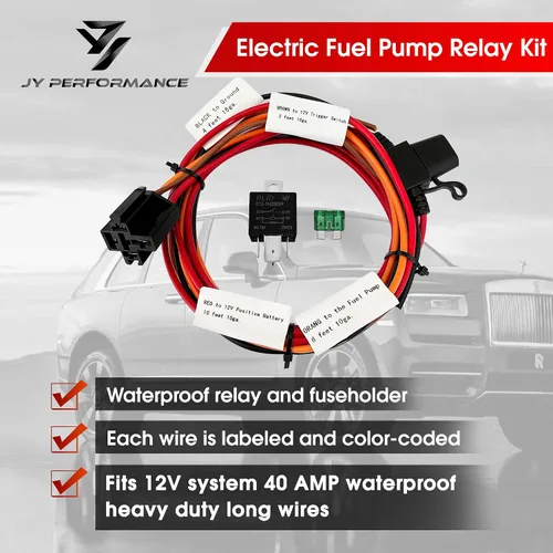 Vista 2 de JY Performance Kit de relé de bomba de combustible eléctrica para sistema de 12 V 40 amperios resistente al agua cables largos