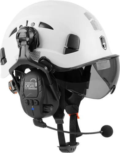 Vista 10 de CASCO DE SEGURIDAD CON VISERA Y OREJERAS BLUETOOTH GREEN DEVIL Casco Duro de Trabajo con Protección Completa, Ventilado, Casco de Construcción ANSI