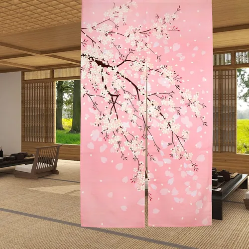 Vista 17 de LIGICKY Cortina japonesa Noren para puerta, diseño de círculo, estampado, para decoración del hogar, 33.5 x 59 pulgadas