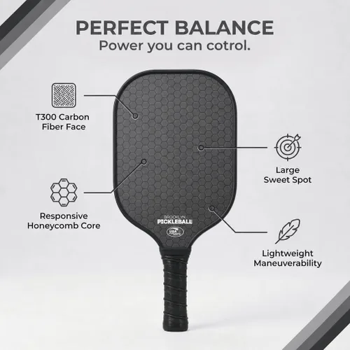 Vista 3 de Paletas de pickleball de fibra de carbono prémium de Brooklyn Pickleball Co Negro (Black Honeycomb)