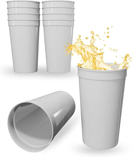 Vista 105 de PartyPrints Paquete de 100 vasos de plástico en blanco reutilizables de 10 a 12 onzas, vasos de estadio a granel, sin BPA, aptos para lavavajillas