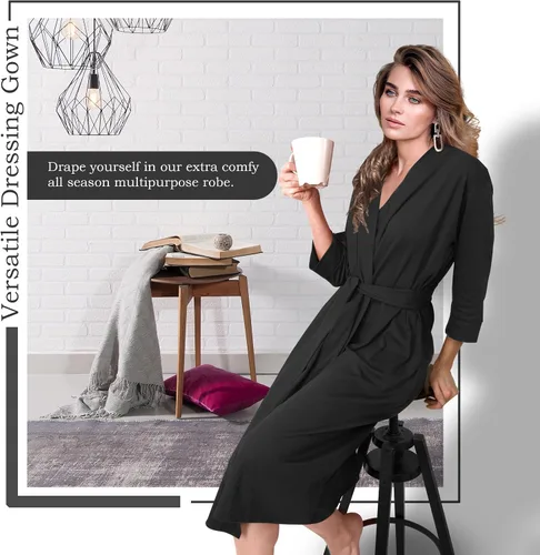 Vista 7 de NY Threads Bata de baño de punto largo para mujer, manga 34, kimono suave, ligero, ropa de descanso