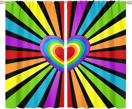 Vista 96 de Cortinas opacas abstractas de arco iris, pintura de color arcoíris con gotas, diseño gráfico creativo con bolsillo para barra, para sala de estar