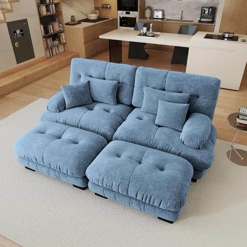 Vista 26 de Sofá modular de gran tamaño de 94 pulgadas, sofás seccionales grandes de color beige y blanco para sala de estar, juego de sofá de terciopelo, sofás
