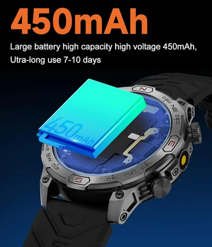 Vista 6 de Reloj inteligente para exteriores, responder llamadas, notificación de mensajes, reloj inteligente militar, compatible con iPhone, Android, linterna