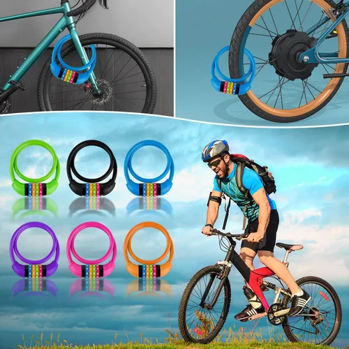 Vista 6 de Cable de bloqueo de bicicleta, combinación de 4 dígitos con cabezal de bloqueo de metal, reiniciable, 2 pies x 0.45 pulgadas, para bicicleta, Negro