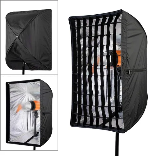 Vista 6 de Difusor de softbox para paraguas, 23.6 x 35.4 in, de nailon, rectangular, con rejilla, tela suave, estudio al aire libre, equipo de fotografía
