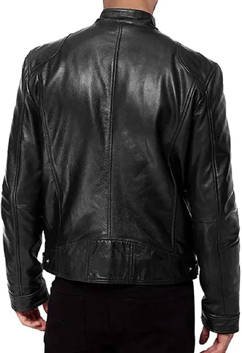 Vista 4 de WENKOMG1 Chaqueta de piel sintética para hombre, abrigo grueso de manga larga con cremallera, parka deportiva básica con bolsillo