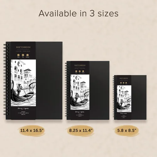Vista 9 de Cuaderno de bocetos de artista de tapa dura – Papel muy grueso de 200GSM – Cuaderno de bocetos en espiral para dibujo y técnicas mixtas – Bloc