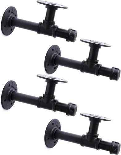 Vista 7 de Soportes de estante de tubo industrial de 3/4", soportes de estantería DIY de hierro negro montados en pared para colgar, soportes de tubería