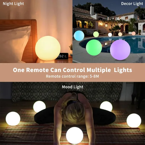Vista 7 de Luz LED de bola de 6 pulgadas, luces nocturnas recargables multicolor, impermeable, regulable, lámpara de estado de ánimo con control remoto