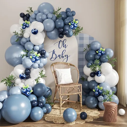 Vista 16 de Kit de arco de globos verde salvia azul pastel, 124 piezas de globos macarón amarillo blanco verde para decoraciones de cumpleaños de ganso, género