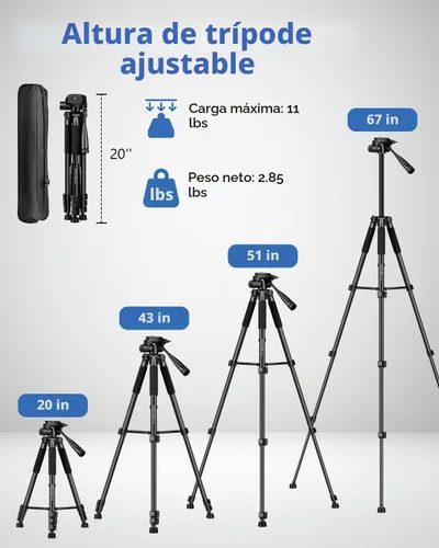 Vista 5 de JOILCAN - Trípode para teléfono y iPad de 67 pulgadas, trípode profesional para cámara Negro