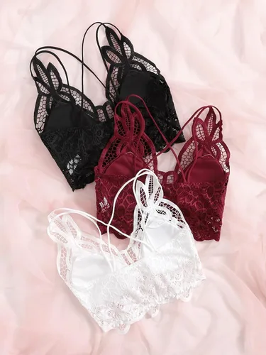 Vista 2 de SHENHE Bralette largo acolchado de 3 piezas con encaje y tirantes cruzados para mujer