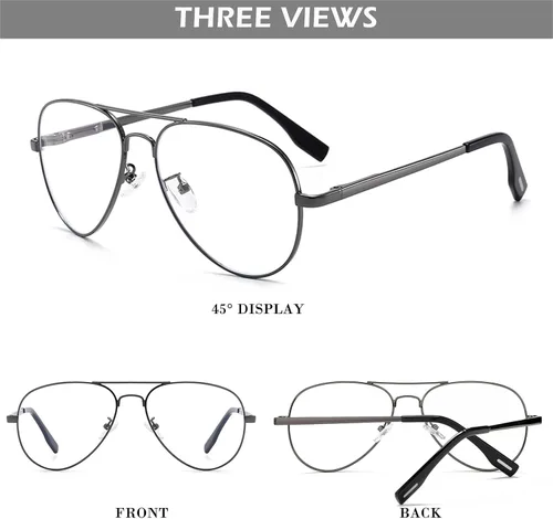 Vista 3 de HJSTES Lentes de aviador de lente transparente, luz azul para mujeres y hombres, marco de piloto, anteojos clásicos sin receta