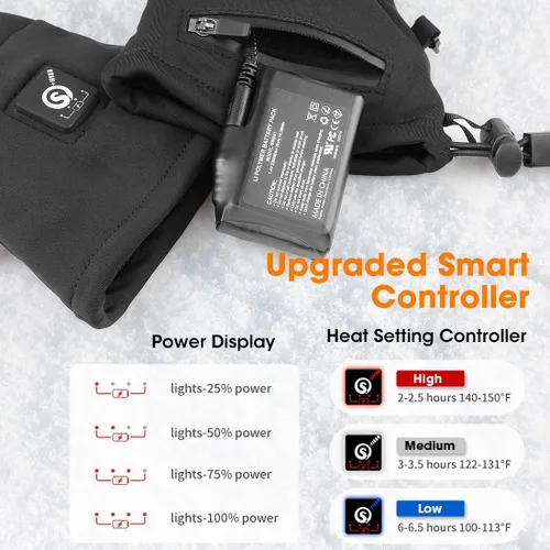 Vista 2 de Guantes térmicos mejorados para hombres y mujeres, guantes térmicos con batería eléctrica recargable, resistentes al viento, guantes de invierno