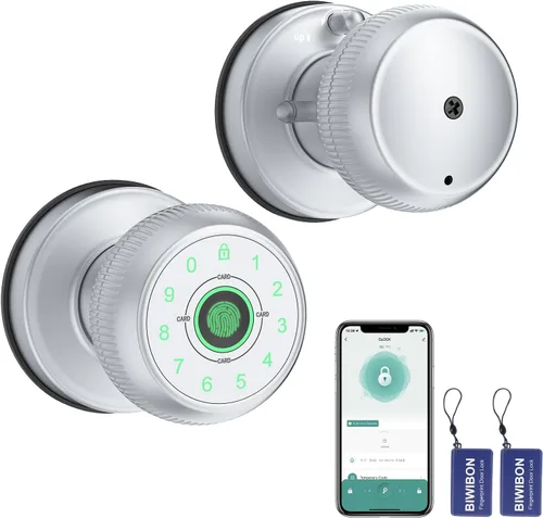 Vista 8 de BIWIBON Manija de puerta inteligente 4 en 1, perilla de puerta con huella dactilar con control de aplicación, cerradura de puerta inteligente
