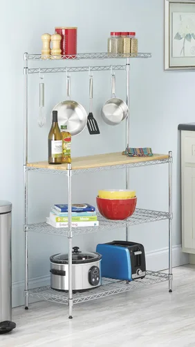Vista 2 de Whitmor Supreme Baker's Rack con tabla de cortar de madera extraíble segura para alimentos, cromada