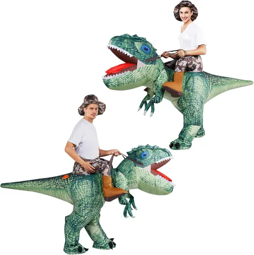 Vista 2 de Disfraz de dinosaurio para montar a caballo T Rex Air Blow up divertido vestido de fiesta de Halloween Navidad para adultos disfraz de cosplay