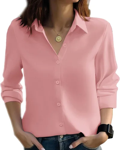 Vista 6 de HOTOUCH Camisa con botones para mujer, blusa casual de manga larga para oficina