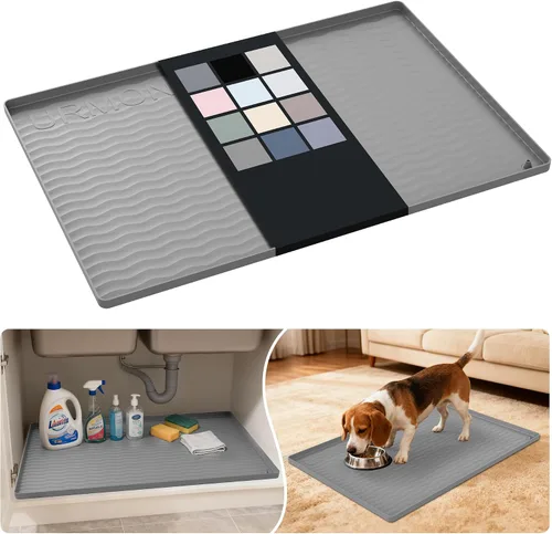 Vista 36 de URMONA - Tapete de silicona impermeable para debajo del fregadero, 16 x 10 Beige
