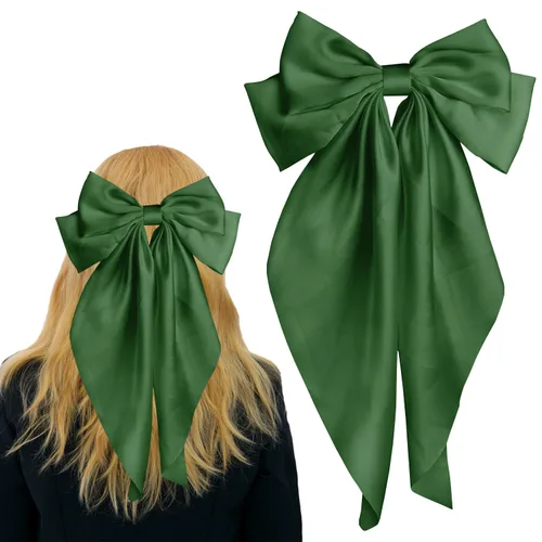 Vista 8 de Pufandor - Lazo para el cabello de satén sedoso para mujeres, lazos rojos para niñas, pasadores de lazo, cola larga con clips, lazos grandes