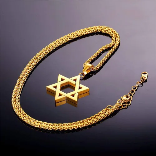 Vista 5 de JTTBIGV Collar con colgante hexagonal de estrella de David, de acero inoxidable, Israel, Magen, David, Jewish Jewelry para hombres y mujeres, cadena