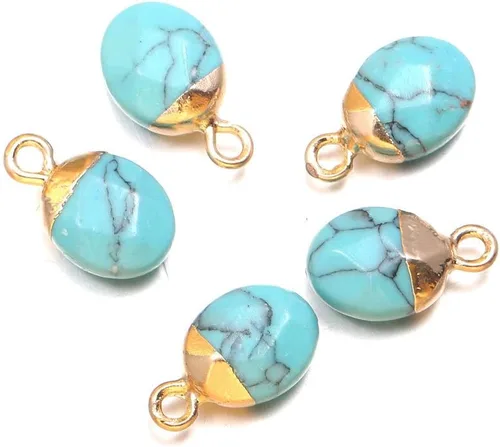 Vista 6 de 10 dijes de ágata de piedra natural, forma oblata de ágata facetada, dijes de cuarzo para bricolaje para hacer collares o joyas