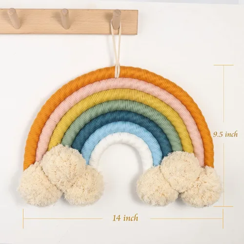Vista 3 de Arco iris de macramé, decoración de cuarto de bebé, decoración bohemia arco iris, colgante de pared grande arcoíris