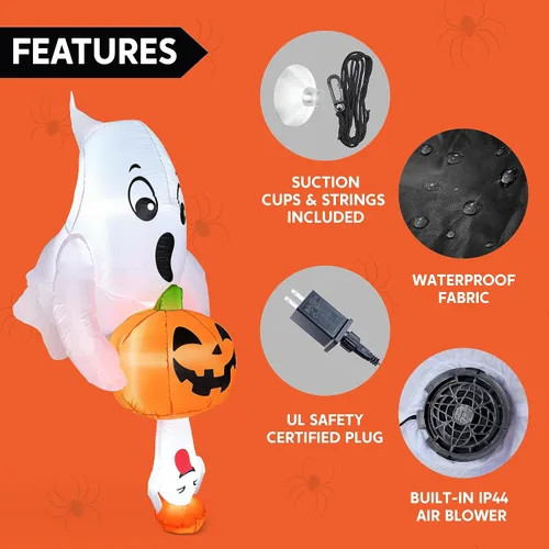 Vista 5 de Joiedomi Fantasma y calabaza inflables de Halloween de 6 pies, decoración de ventana inflable para exteriores con luces LED, bonita decoración