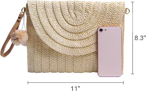 Vista 2 de Freie Liebe Bolsos de mano de paja para mujer, bolsos de playa de verano, bolsos de mano tejidos tipo sobre