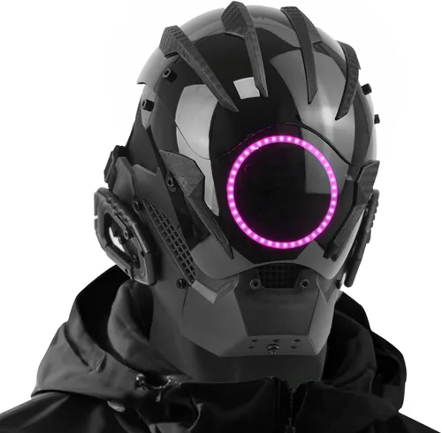 Vista 11 de Máscara punk cosplay para hombres, casco gótico samurái con luz LED para Halloween, fiesta, festival