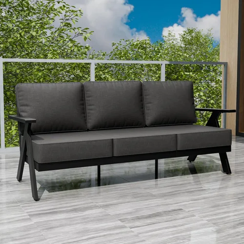 Vista 9 de Urban Anvil - Sofá de metal, sofá de patio al aire libre, marco de acero, sofá de 3 plazas para patio, terraza, negro/beige