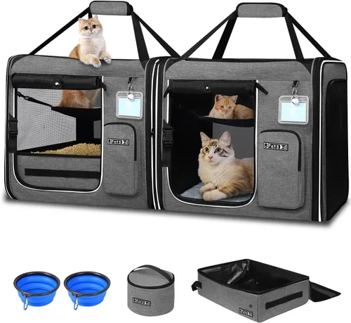 Vista 9 de Petskd Transportador grande combinable para gatos con caja de arena para viajes en automóvil, 19 x 17 x 18 pulgadas, transportador suave portátil