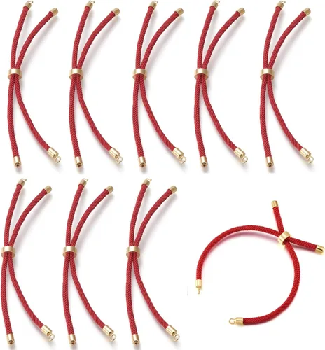 Vista 19 de 10 piezas de pulseras de cordón trenzado de nylon para hacer pulseras deslizantes ajustables con accesorios de latón dorado para accesorios de Negro