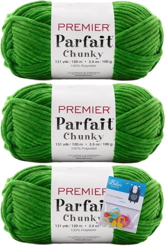 Vista 22 de Premier Yarns Parfait - Paquete de 3 unidades de felpilla gruesa de 3.5 onzas, peso supervoluminoso, paquete de 3 unidades con soportes para punto